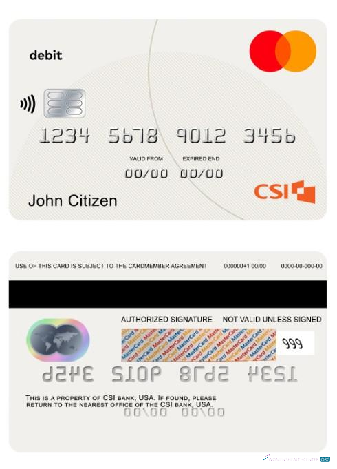Download USA CSI bank debit mastercard Photoshop template